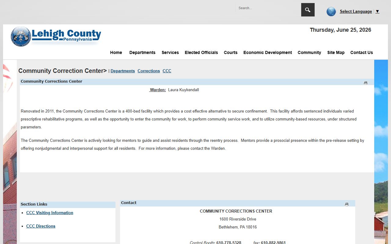 Lehigh County Community Corrections Center resident lookup source page