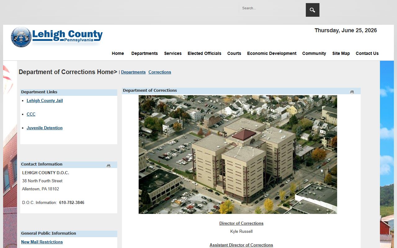 Lehigh County inmate population Department of Corrections facilities list