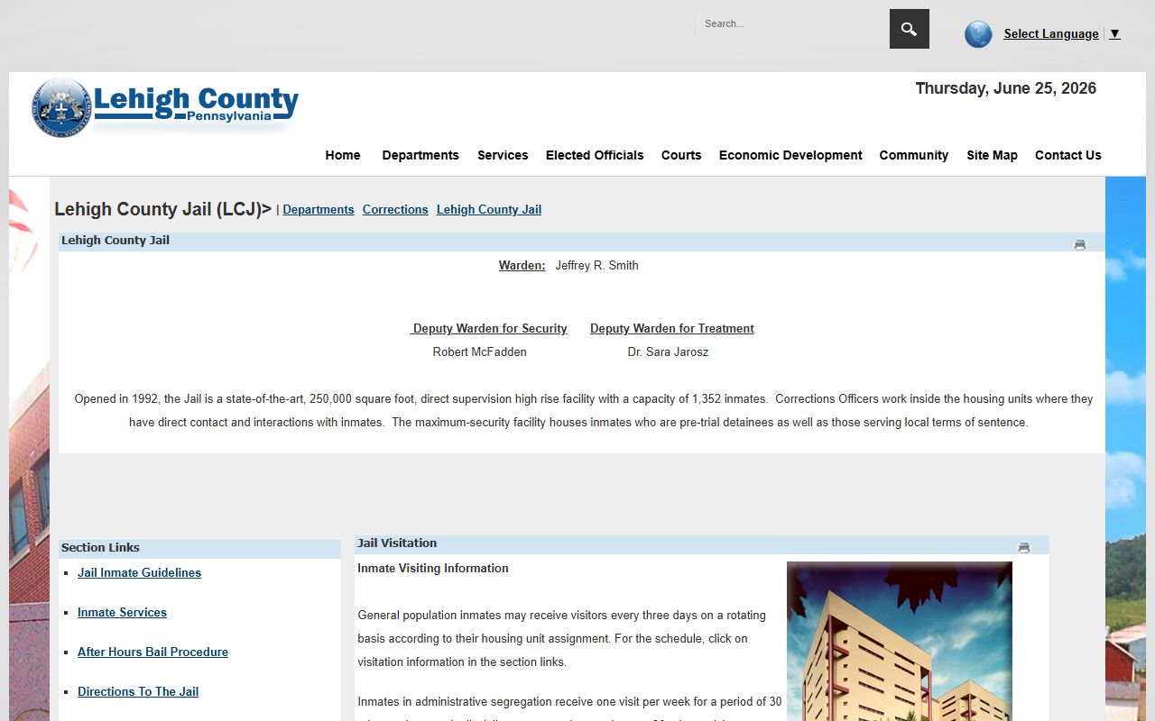 Lehigh County Jail custody search source page