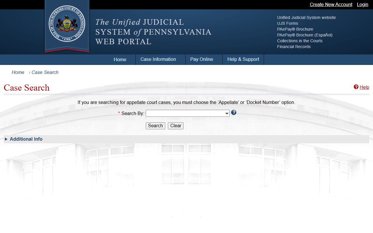 Lehigh County court records after arrest UJS case search screen